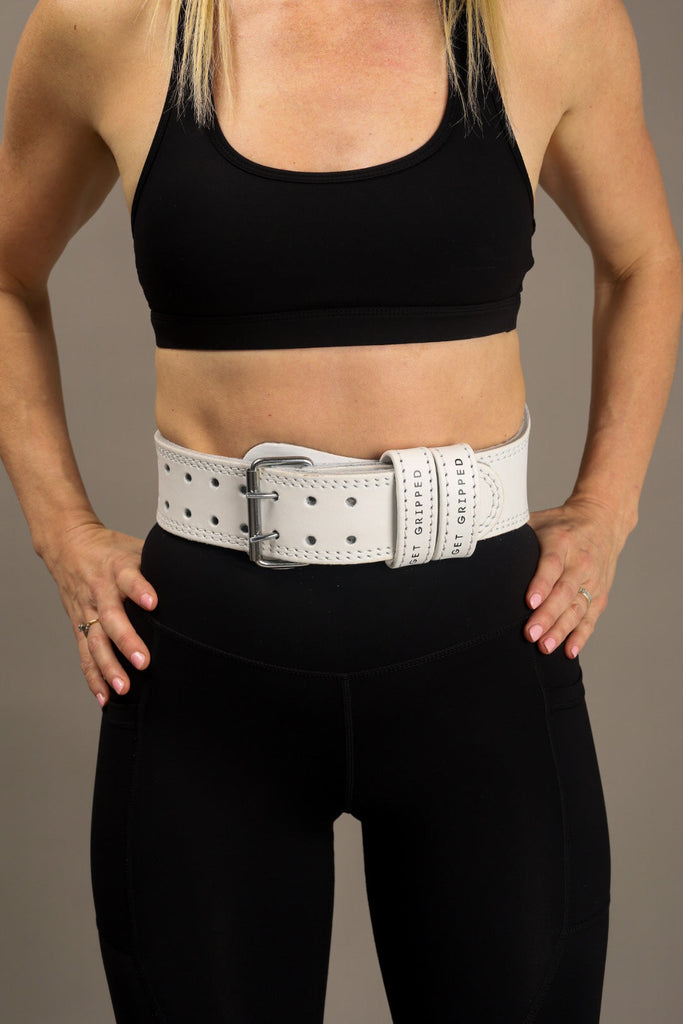 4" Weight Lifting Belt (Leather) - White - Get Gripped